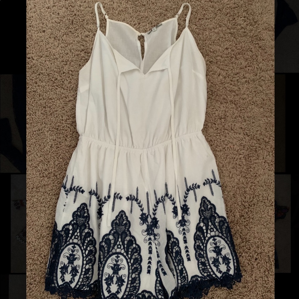 Women’s blue and white embroidered romper